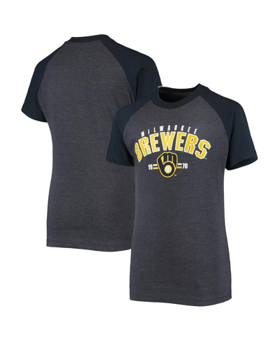 Stitches Youth Boys  Heather Navy Milwaukee Brewers Raglan T-shirt In Heathered Navy