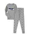 OUTERSTUFF PRESCHOOL BOYS AND GIRLS HEATHERED GRAY SEATTLE SEAHAWKS LONG SLEEVE T-SHIRT AND PANTS SLEEP SET