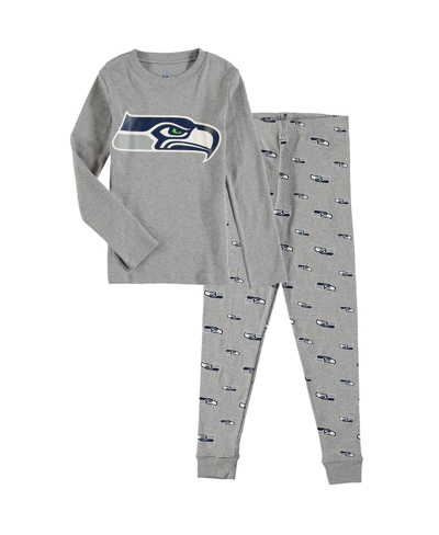 Outerstuff Preschool Boys And Girls Heathered Gray Seattle Seahawks Long Sleeve T-shirt And Pants Sleep Set