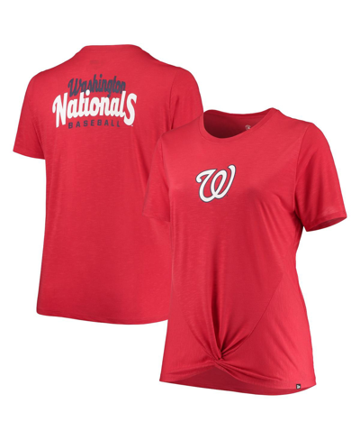 NEW ERA WOMEN'S NEW ERA RED WASHINGTON NATIONALS PLUS SIZE 2-HIT FRONT KNOT T-SHIRT