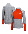 Colosseum Women's  Heathered Gray And Orange Clemson Tigers Color Block Space-dye Raglan Quarter-zip In Heathered Gray/orange