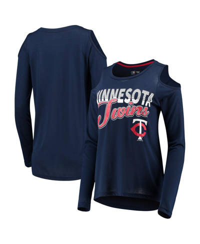 G-III 4HER BY CARL BANKS WOMEN'S G-III 4HER BY CARL BANKS NAVY MINNESOTA TWINS CRACKERJACK COLD SHOULDER LONG SLEEVE T-SHIRT