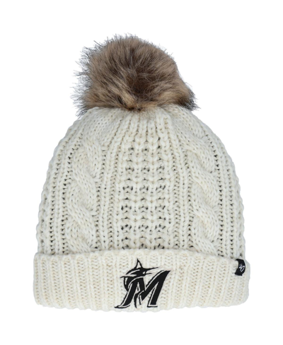 47 Brand Women's '47 Cream Miami Marlins Meeko Cuffed Knit Hat With Pom