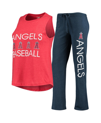 Concepts Sport Women's  Navy, Red Los Angeles Angels Meter Muscle Tank Top And Pants Sleep Set In Navy,red