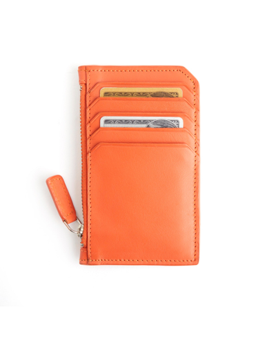 Royce New York Leather Zipper Credit Card Case In Orange