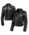 THE WILD COLLECTIVE WOMEN'S THE WILD COLLECTIVE BLACK NEW YORK YANKEES FAUX LEATHER MOTO FULL-ZIP JACKET