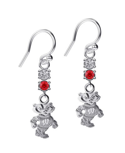 DAYNA DESIGNS WOMEN'S DAYNA DESIGNS WISCONSIN BADGERS SILVER-TONE DANGLE CRYSTAL EARRINGS