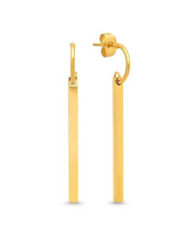 Steeltime Stainless Steel 18k Micron Gold Plated Long Bar Drop Earrings In Gold-plated