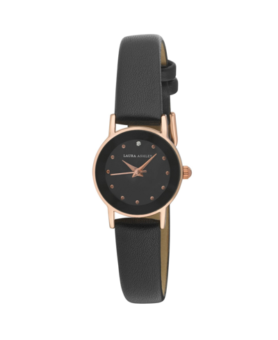 Laura Ashley Women's Black Faux Leather Strap Watch 24mm