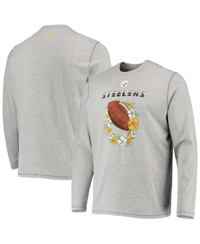 TOMMY BAHAMA MEN'S TOMMY BAHAMA HEATHERED GRAY PITTSBURGH STEELERS SPORT LEI PASS LONG SLEEVE T-SHIRT