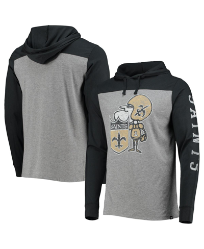 47 Brand Men's '47 Heather Gray New Orleans Saints Franklin Wooster Throwback Long Sleeve Hoodie T-shirt In Heathered Gray,black