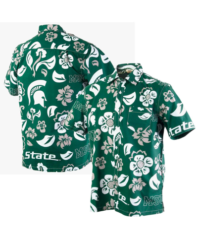 WES & WILLY MEN'S WES & WILLY GREEN MICHIGAN STATE SPARTANS FLORAL BUTTON-UP SHIRT
