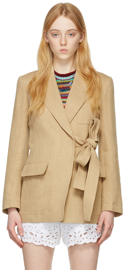 Chloé Tie-front Organic Linen-corduroy Blazer In Pink