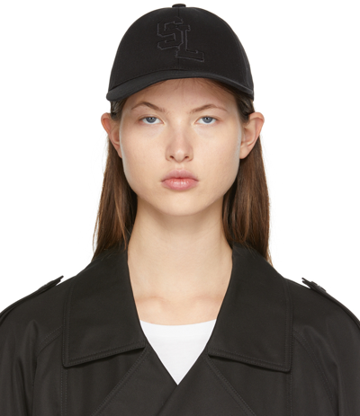 Saint Laurent Sl-embroidered Cotton-canvas Baseball Cap In Black