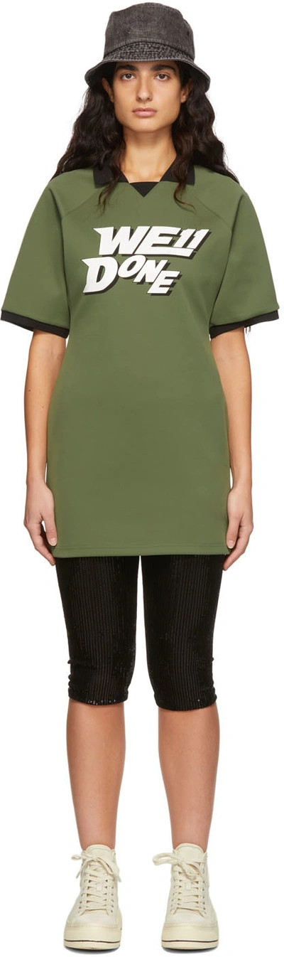 We11 Done Green Polyester Raglan Mini Dress In Khaki