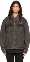 We11 Done Jacke Aus Denim Mit Logo-aufnäher Casual Jackets, Parka Black In Wash Black