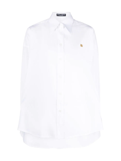Dolce & Gabbana Logo-plaque Oversized Cotton Shirt In White
