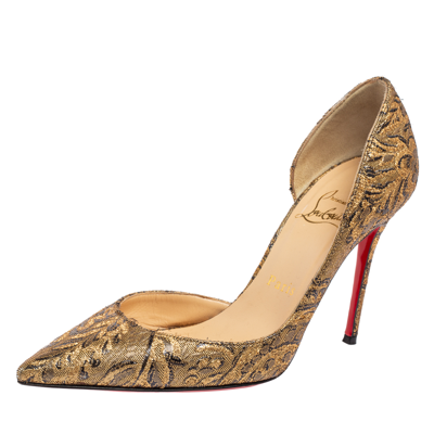 Pre-owned Christian Louboutin Gold Brocade Fabric Iriza Pumps Size 36.5