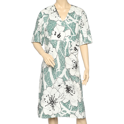 Pre-owned Marni White Floral Printed Cotton V-neck Midi Dress L