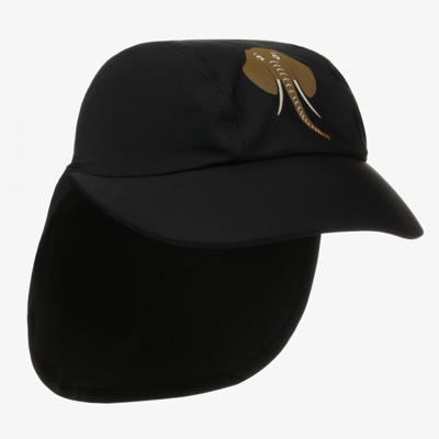 Mini Rodini Elephant-print Neck-flap Cap In Black
