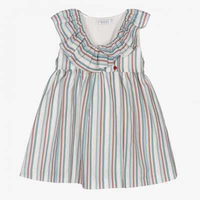 Paloma De La O Kids'  Girls Blue & Red Striped Dress