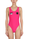 Chiara Ferragni Eye Star Bikini One Piece Swimsuit In Fuchsia