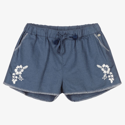 Tartine Et Chocolat Kids' Embroidered Linen Shorts In Blue