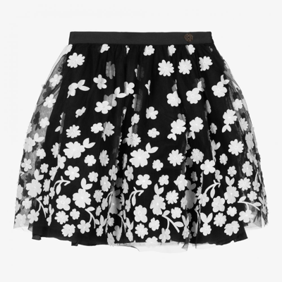 Elie Saab Girls Teen Black Floral Tulle Skirt