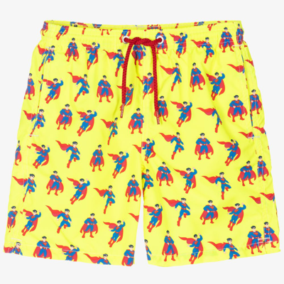 Mc2 Saint Barth Teen Boys Superman Swim Shorts In Yellow