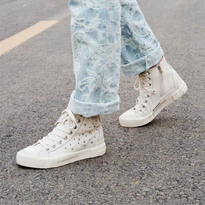 Ash 'gaudi' Studded High Top Leather Sneakers In White