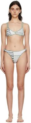 Luna Del Pinal Ssense Exclusive White Polyester Stripe Bikini In White W/green Overlo