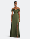DESSY COLLECTION DESSY COLLECTION OFF-THE-SHOULDER FLOUNCE SLEEVE EMPIRE WAIST GOWN WITH FRONT SLIT