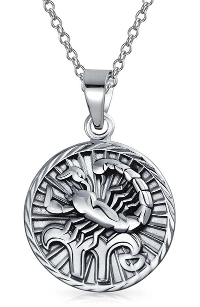 Bling Jewelry Zodiac Medallion Pendant Necklace In Silver - Scorpio