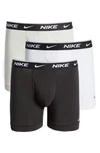 Nike 3-pack Dri-fit Essential Stretch Cotton Boxer Briefs In White/ Grey Heather Black