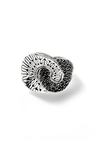 John Hardy Sterling Silver Classic Chain Black Sapphire & Black Spinel Intertwined Disc Statement Ring