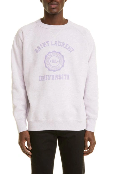 Saint Laurent Oversize Université Crest Organic Cotton Crewneck Sweatshirt In Pink