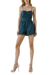Endless Rose Shirred Blouson Cotton Romper In Emerald
