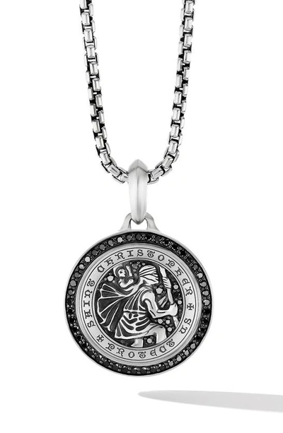 David Yurman Men's Sterling Silver St. Christopher Medallion Amulet With Pave Black Diamonds In Silver/black