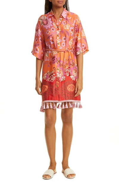 Alexis Emotion Floral Print Tassel Hem Shirtdress In Orange Blossom