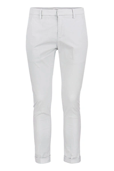 Dondup Gaubert Stretch Cotton And Linen Pants Trousers In Light Grey