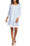 Karen Kane Striped Mixed Lace Dress In Blue Stripe