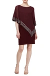 Sl Fashions Foil Trim Asymmetrical Popover Capelet Sheath Dress In Fig