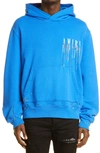 Amiri Paint Splatter Logo-embroidered Hoodie In Princess Blue/ White
