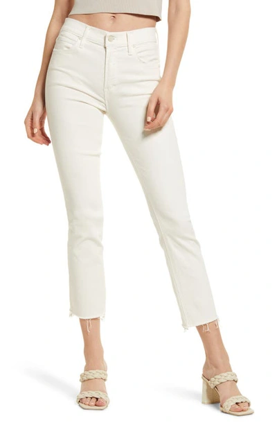 Mother The Dazzler Mid Rise Cropped Straight Leg Jeans In Cream Puff In White
