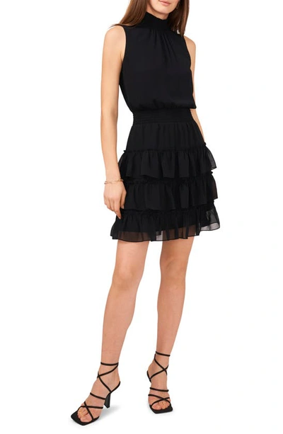 1.state Smock Neck Sleeveless Fit & Flare Dress In Rich Black