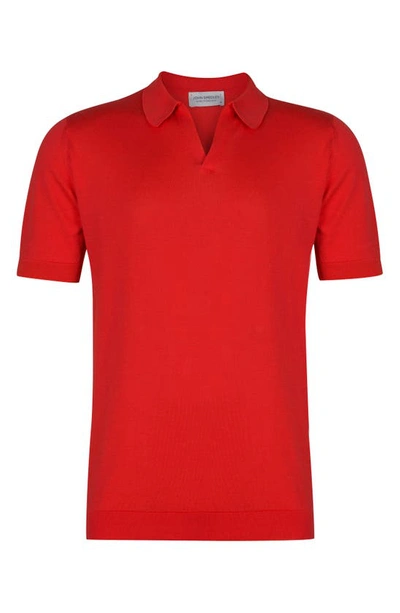 John Smedley Noah Johnny Collar Sweater Polo In Aurora Red