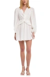 Endless Rose Twist Front Drape Long Sleeve Minidress In White