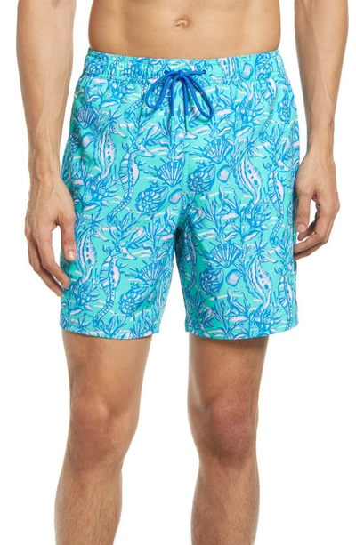 Vineyard Vines Chappy Stripe Swim Trunks In Aquinnah Aqua Seahorse Scenic