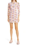 Ganni Ruched Mesh Floral-print Mini Dress In Light Lilac