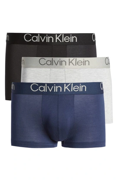 Calvin Klein Ultra-soft Modern 3-pack Stretch Modal Trunks In H44 Black Blue